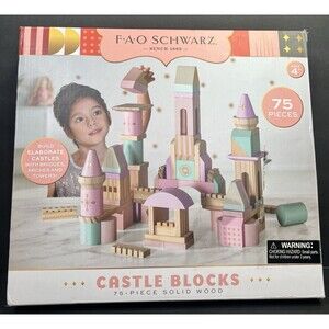 FAO Schwarz Medieval Princesses Wooden Castle Building Blocks Set 75-piece